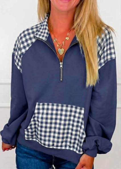 GINGHAM QUARTER ZIP PULLOVER | PREORDER