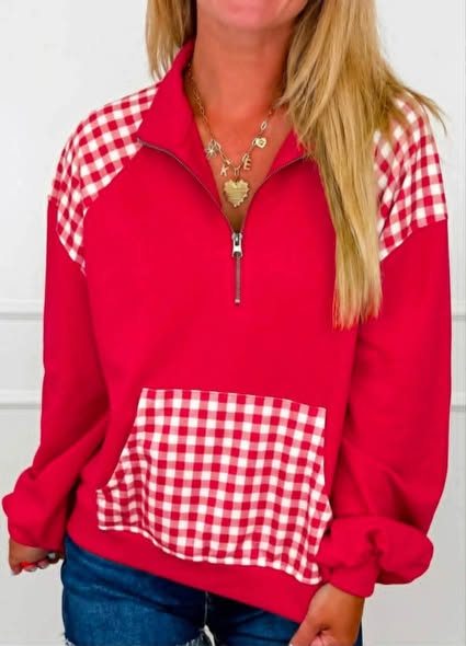 GINGHAM QUARTER ZIP PULLOVER | PREORDER